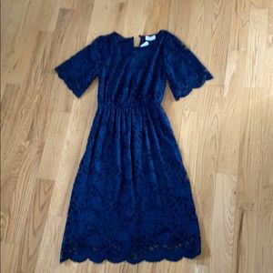 Navy lace midi dress small